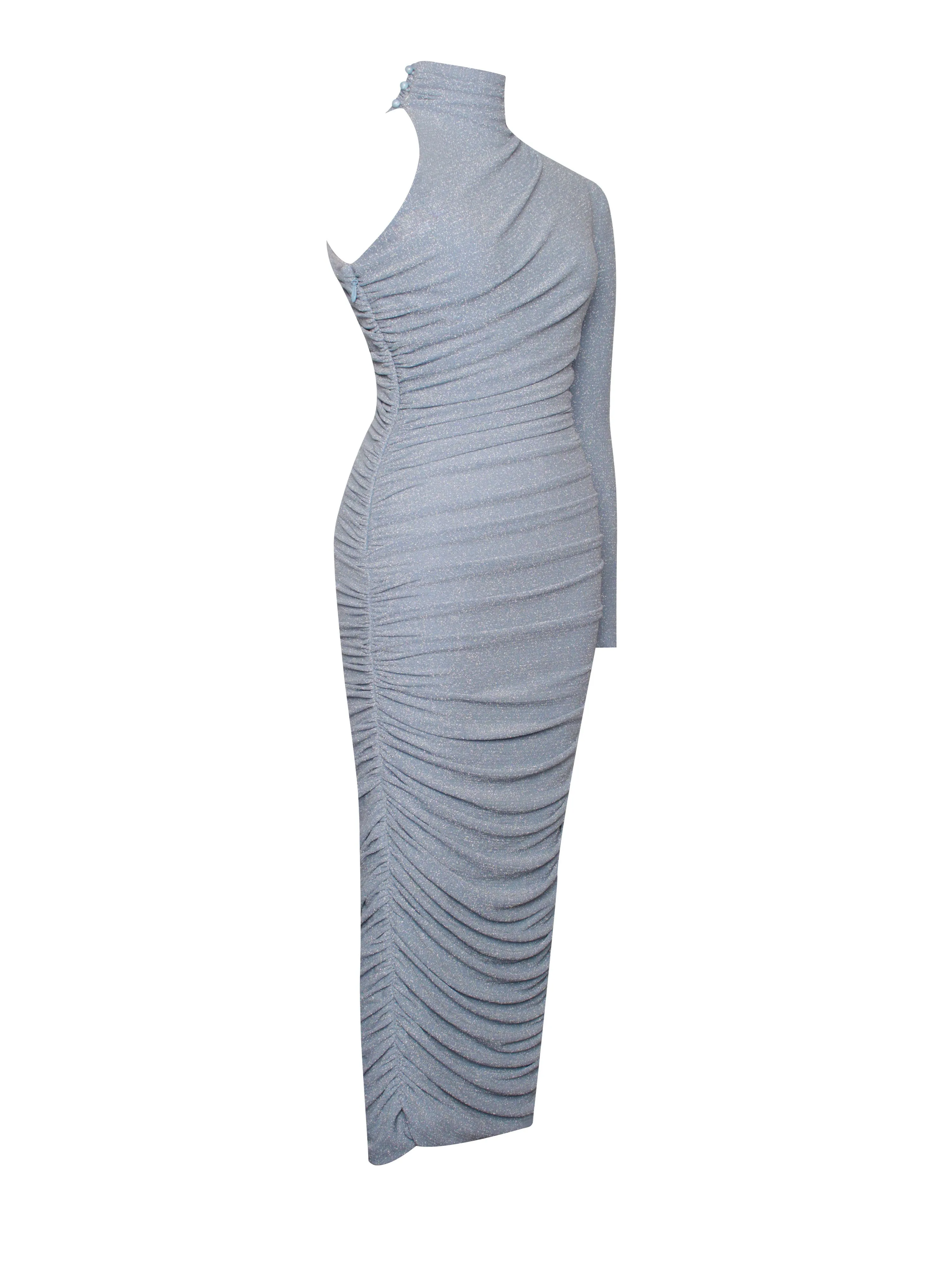 Peyton Light Blue One Graceful Sleeve Ruched Pencil Dress