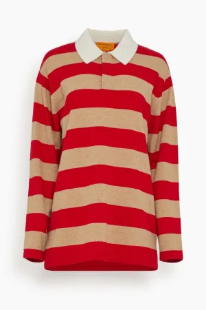 Rugby Sweater in Dune/True Red Stripe