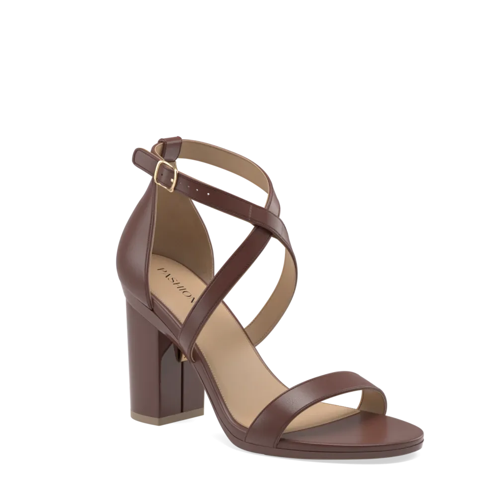 The Sandal - Walnut Leather   Block Heel Kit 4 Walnut - FINAL SALE
