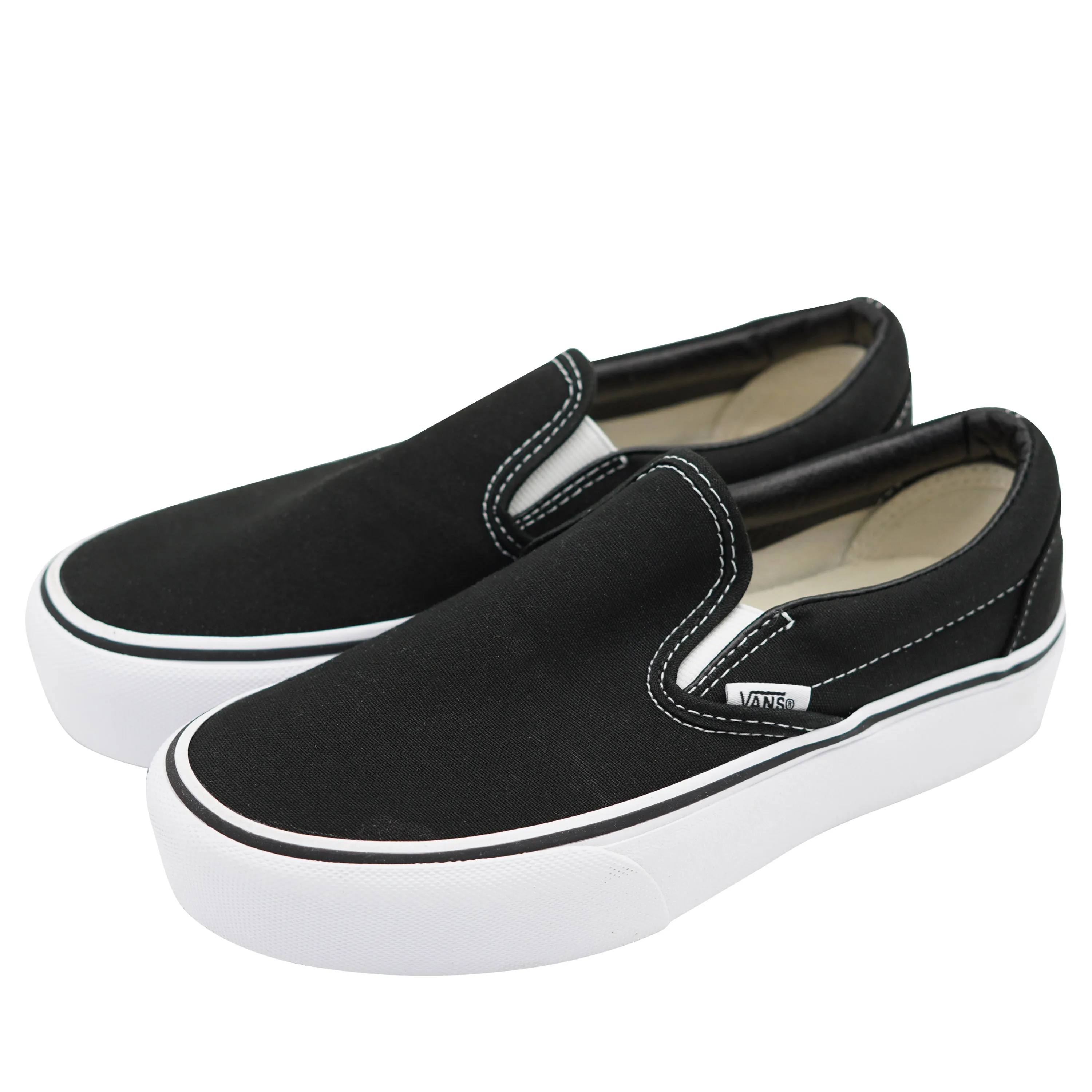 Vans Women's Platform Slip On Sneakers Black White Size 6
